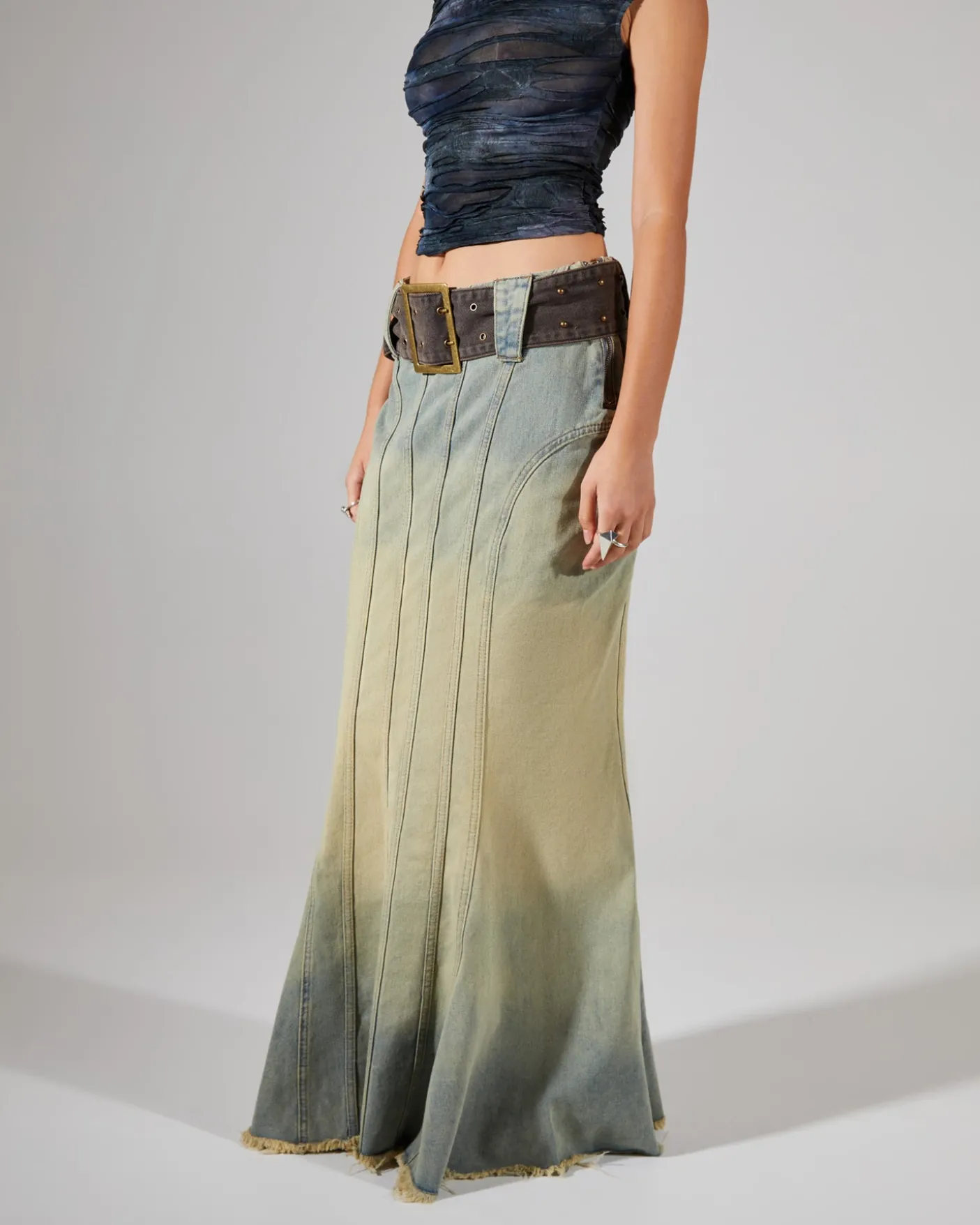 Denim Fishtail Maxi Skirt