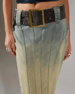Denim Fishtail Maxi Skirt