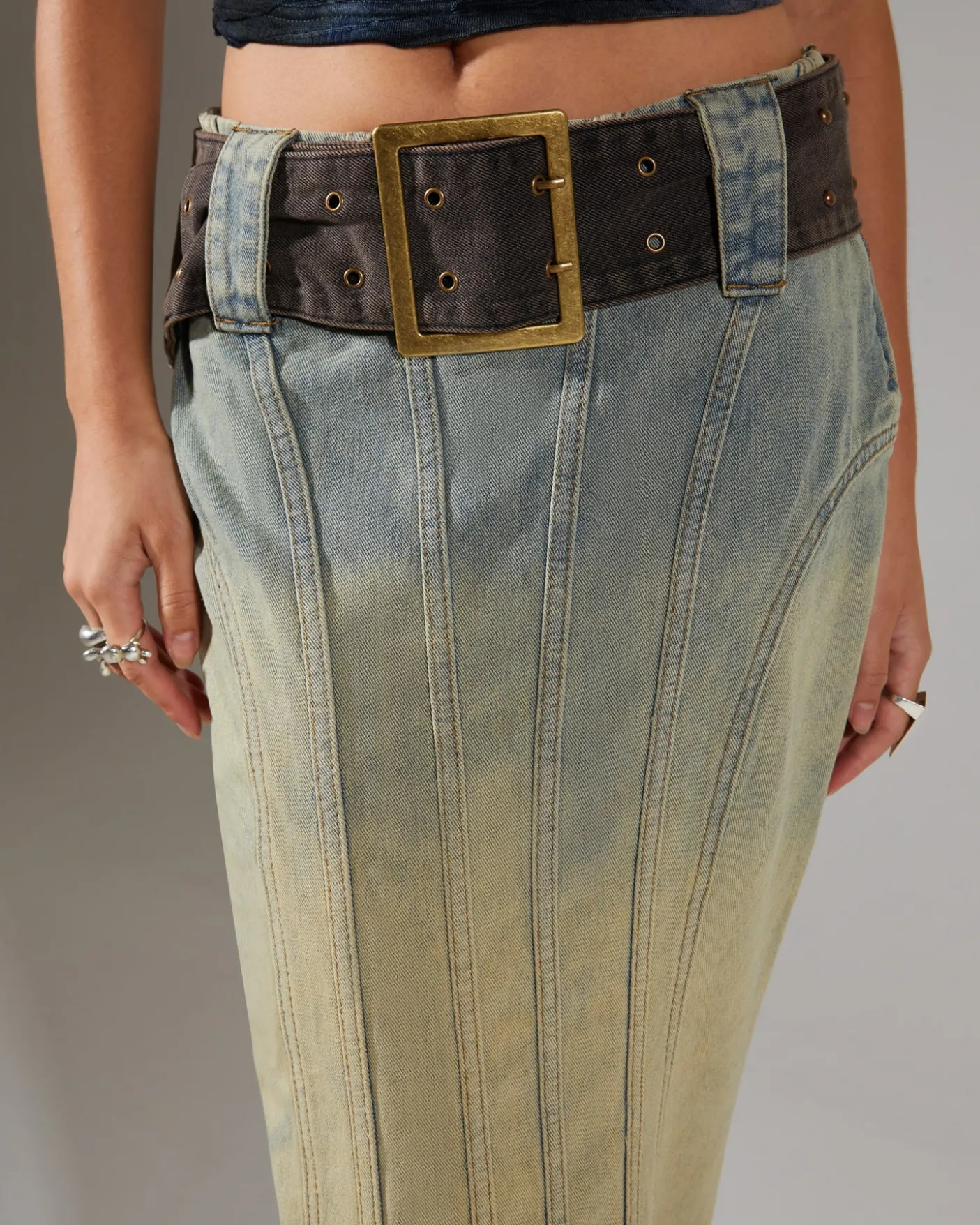 Denim Fishtail Maxi Skirt
