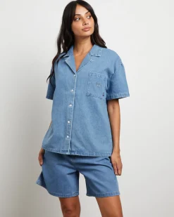 Denim Oversized Shirt in Mid Blue