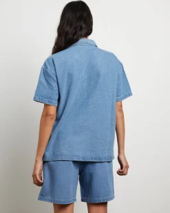 Denim Oversized Shirt in Mid Blue