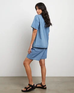 Denim Oversized Shirt in Mid Blue