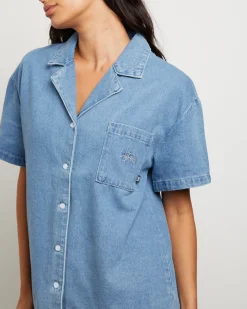 Denim Oversized Shirt in Mid Blue
