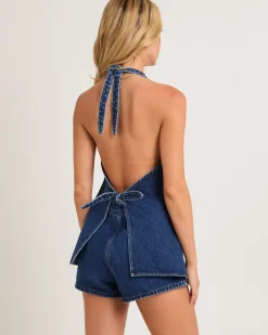 Destro Denim Halter Playsuit