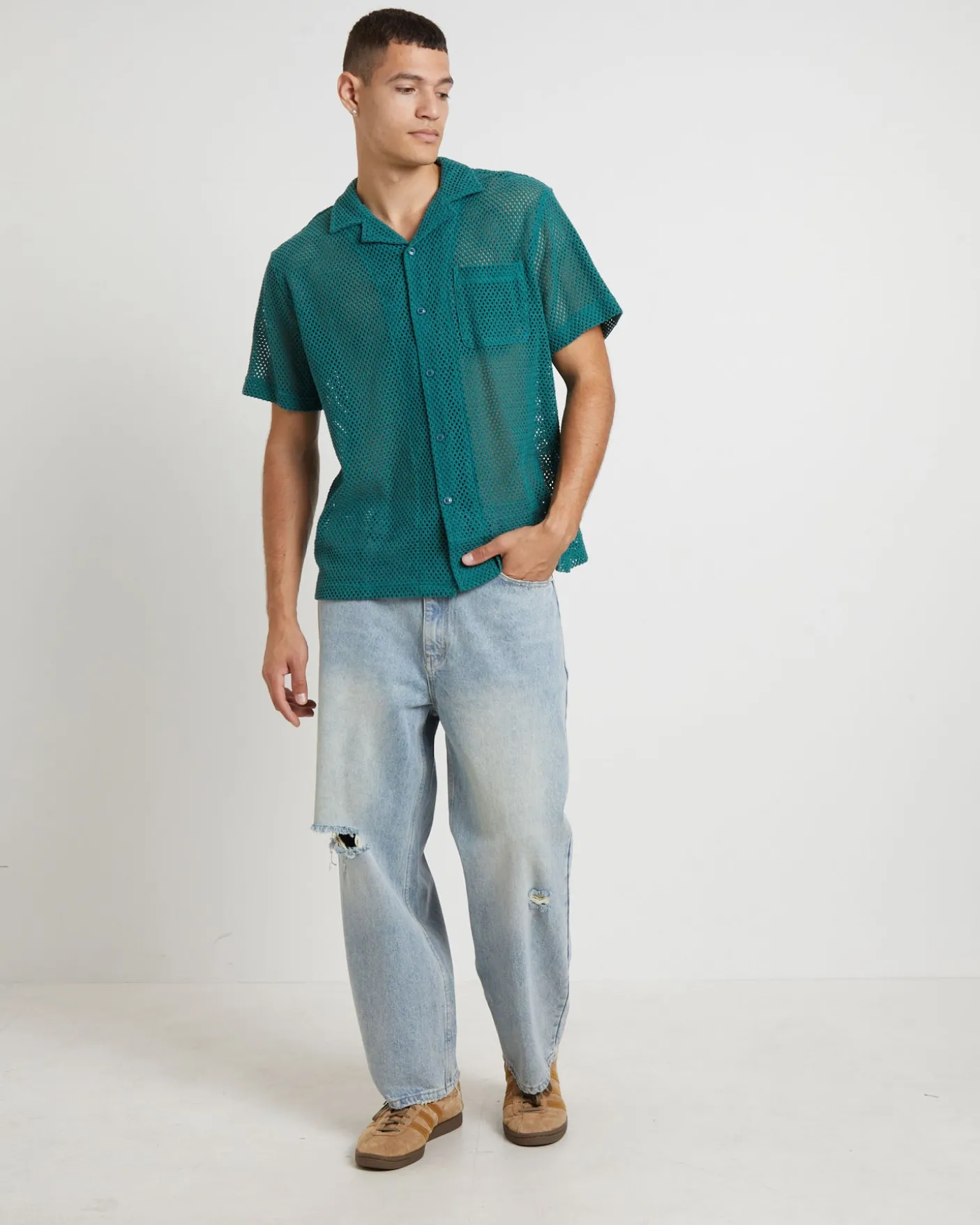 Diego Mesh Short Sleeve Shirt in Jade Green