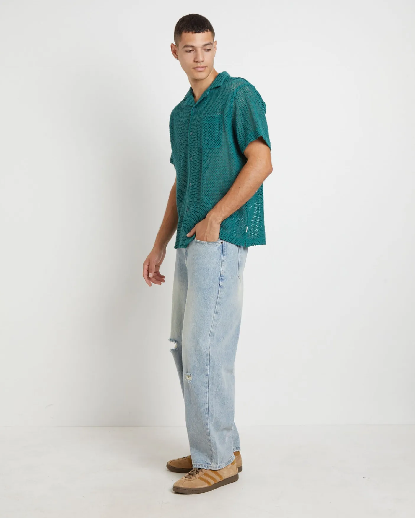 Diego Mesh Short Sleeve Shirt in Jade Green
