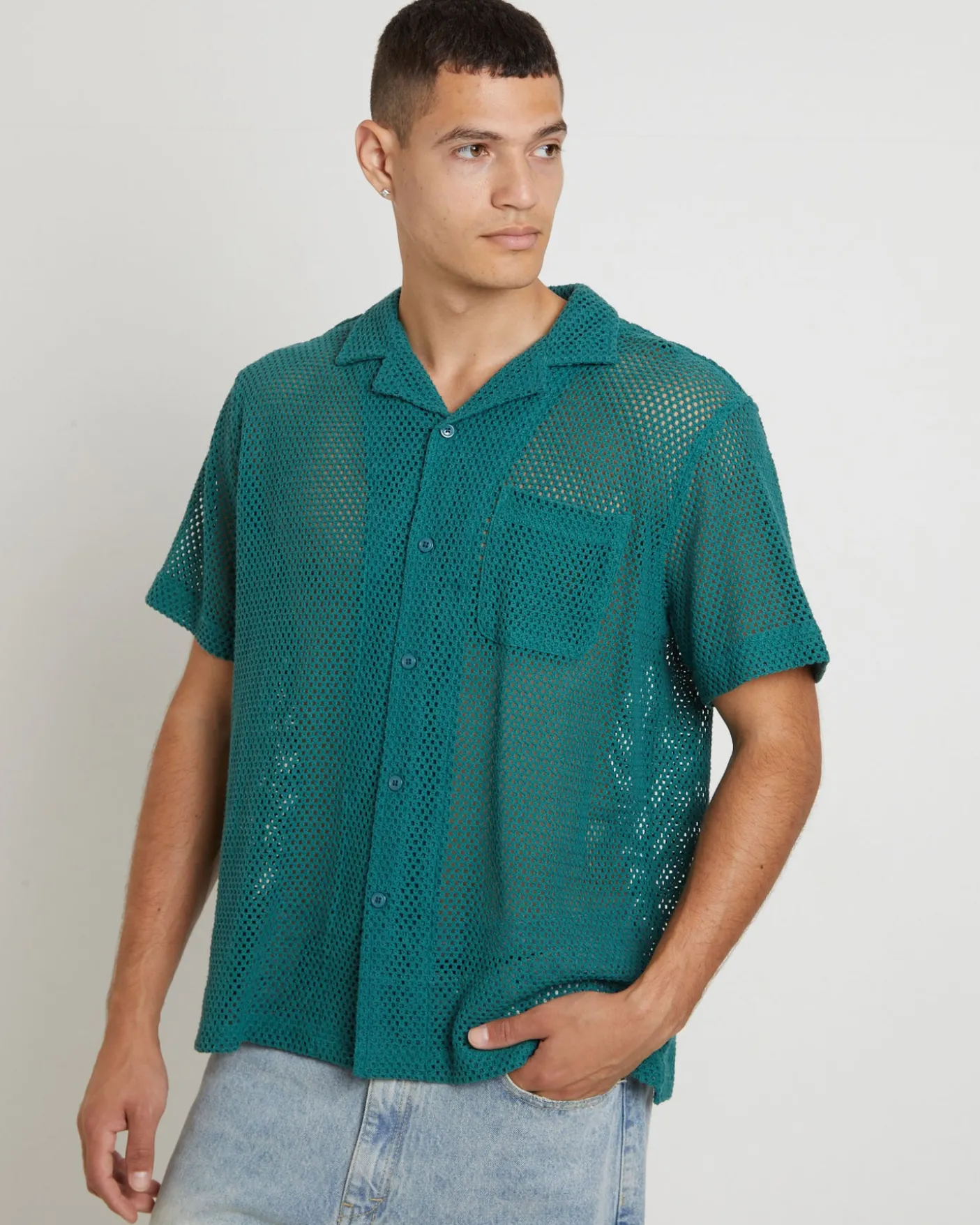 Diego Mesh Short Sleeve Shirt in Jade Green
