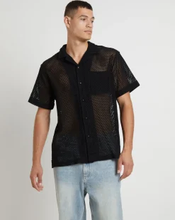 Diego Mesh Short Sleeve Shirt in Black