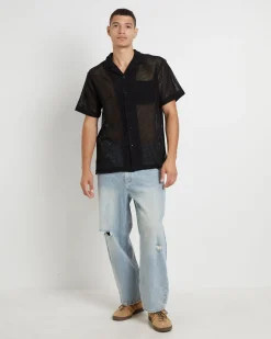 Diego Mesh Short Sleeve Shirt in Black