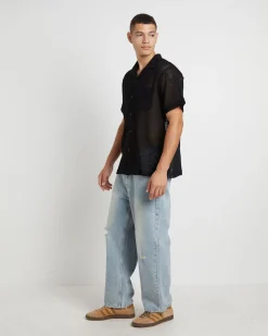 Diego Mesh Short Sleeve Shirt in Black