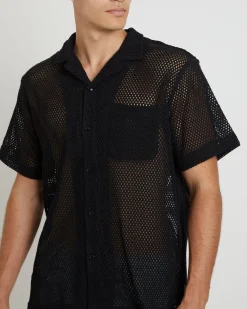 Diego Mesh Short Sleeve Shirt in Black