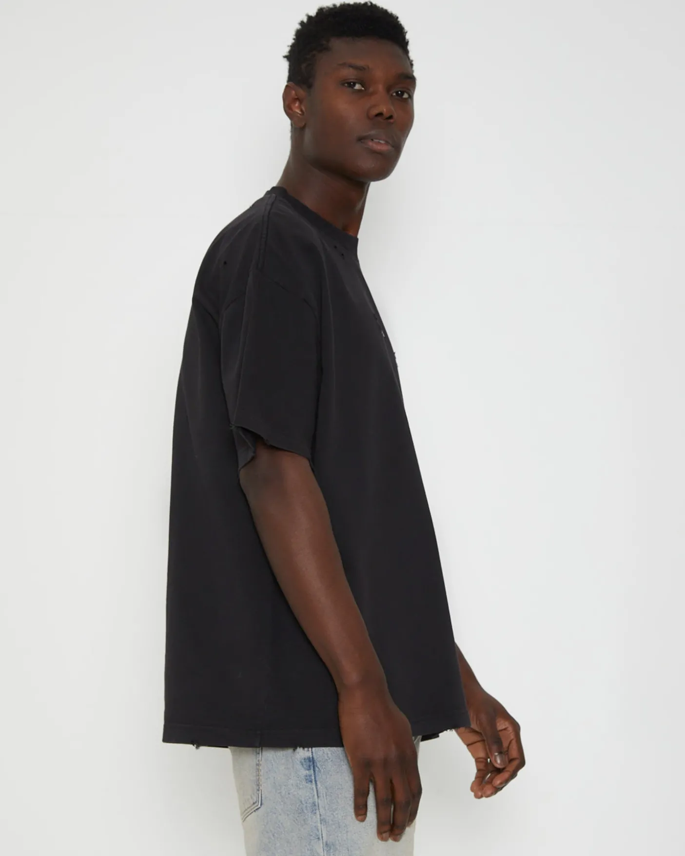 Distressed Logo Short Sleeve T-Shirt in Black