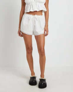 Dolce Lace Trim Cotton Shorts in White