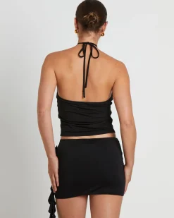 Dovie Corsage Halter Top in Black