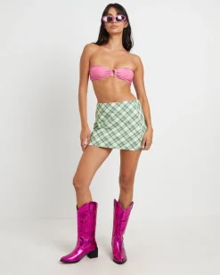 Drew Check Low Mini Skirt in Lime