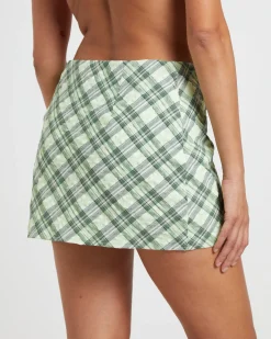Drew Check Low Mini Skirt in Lime