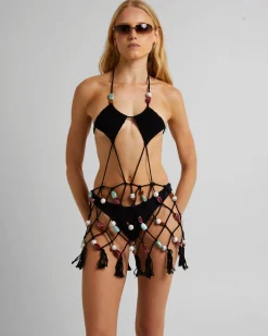 Dusk Macrame Mini Dress With Beaded Trim