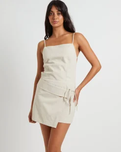 Eden Backless Linen Mini Dress in Oat Marle