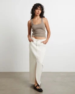 Eva Maxi Denim Skirt in Chalk