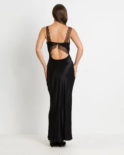 Everleigh Lace Slip Midi Dress in Black