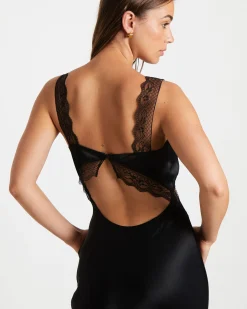 Everleigh Lace Slip Midi Dress in Black