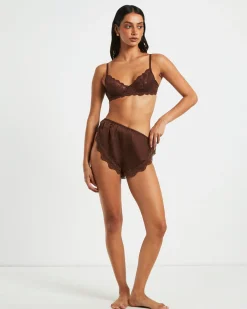 Exie Cheeky Runner Silky Shorts in Chocolate Brown