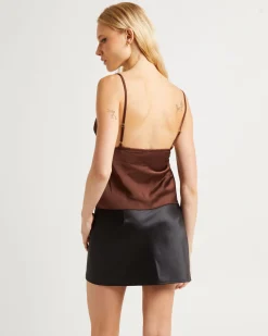 Exie Lace Insert Tie Front Cami Chocolate