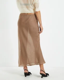 Faye Sheer Midi Skirt Brown