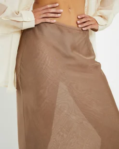 Faye Sheer Midi Skirt Brown