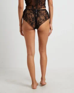 Fifi Fine Lace Ruffle Brief Shorts in Black