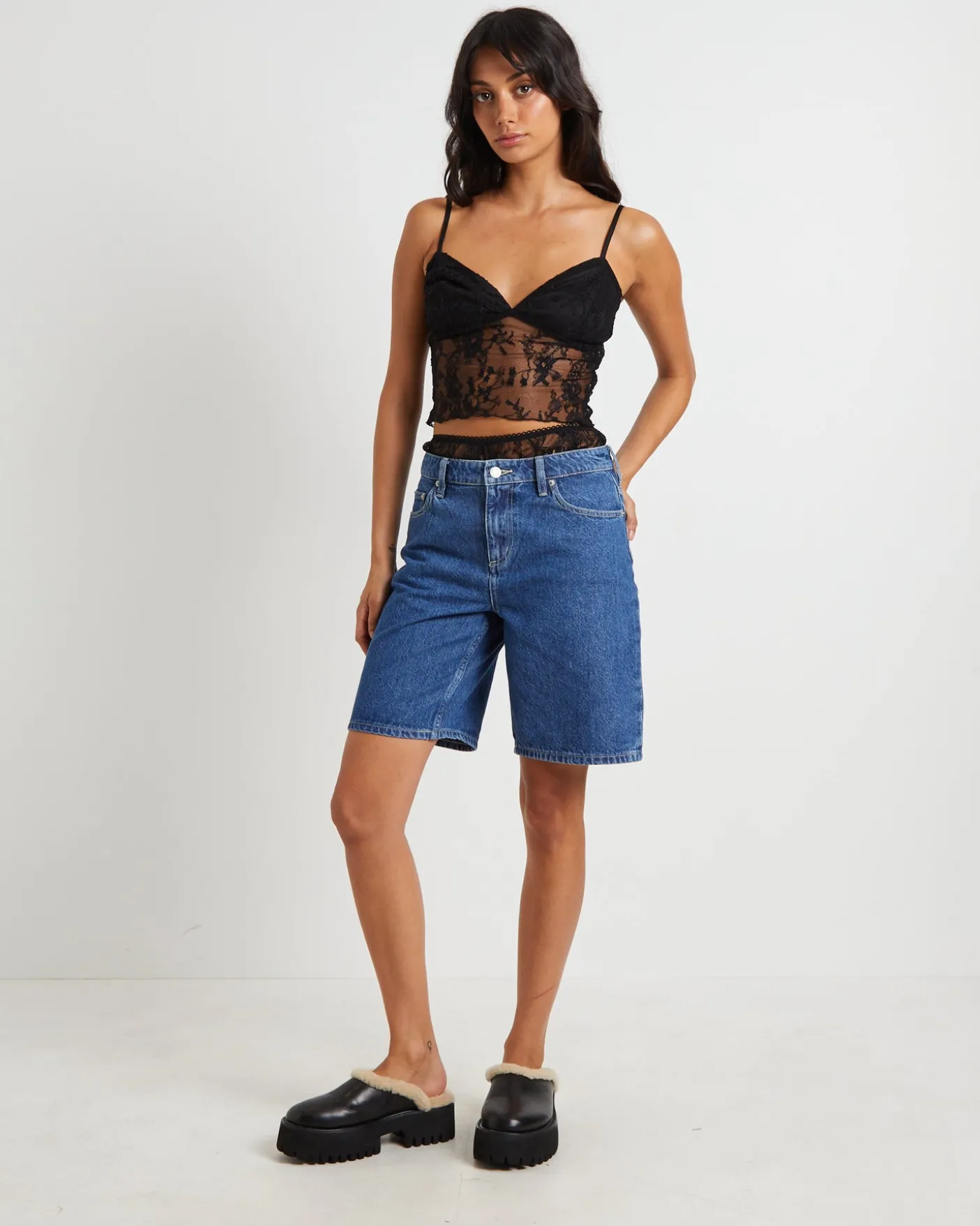 Fifi Fine Lace Ruffle Brief Shorts in Black