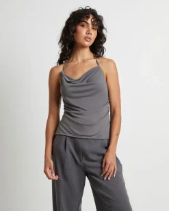 Frankie Slinky Cowl Neck Halter Top in Slate Grey