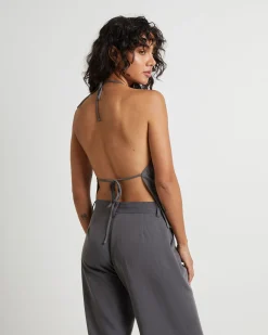 Frankie Slinky Cowl Neck Halter Top in Slate Grey