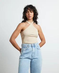 Frenchie Halter Top in Bleached Sand