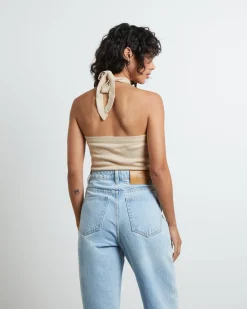 Frenchie Halter Top in Bleached Sand
