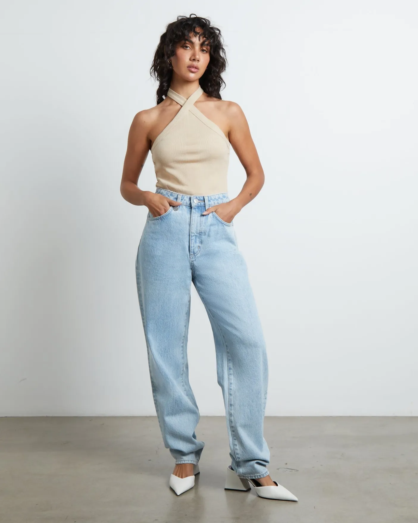 Frenchie Halter Top in Bleached Sand