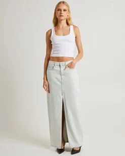 Front Split Denim Maxi Skirt