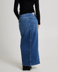 Front Split Hem Denim Maxi Skirt