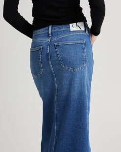 Front Split Hem Denim Maxi Skirt