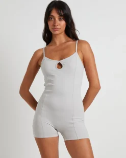 Gather Back Seam Unitard in Biscuit Beige