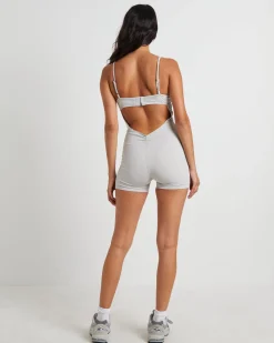 Gather Back Seam Unitard in Biscuit Beige