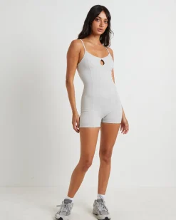 Gather Back Seam Unitard in Biscuit Beige