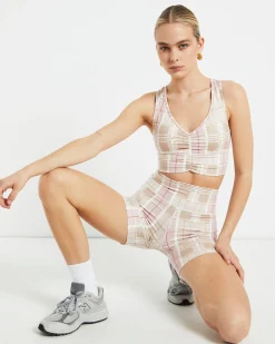 Gather Front Crop Top in Pink Check