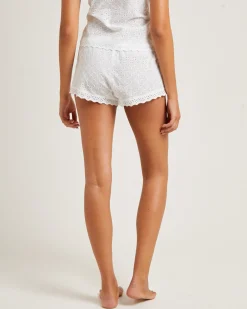Greta Cluny Contrast Lace Trim Shorts in White