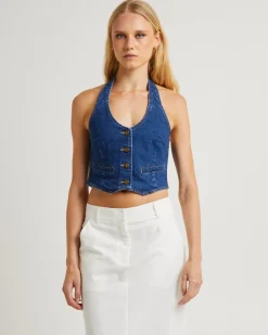 Halter Denim Vest Stone Organic
