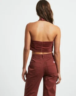 Halter Vest Top in Brick Cord