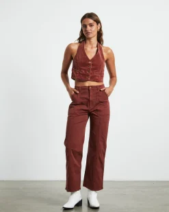 Halter Vest Top in Brick Cord