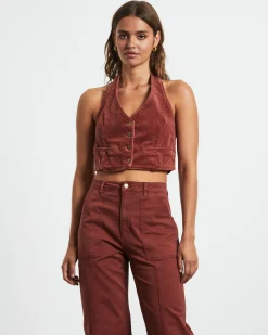Halter Vest Top in Brick Cord