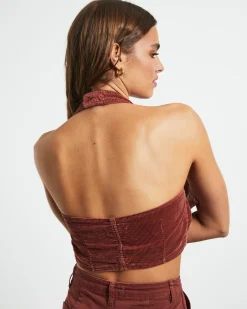 Halter Vest Top in Brick Cord