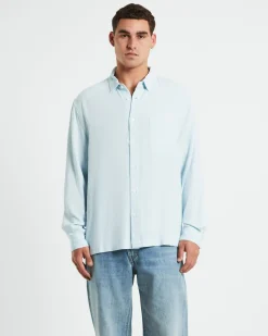 Harrison Linen Long Sleeve Shirt in Sky Blue